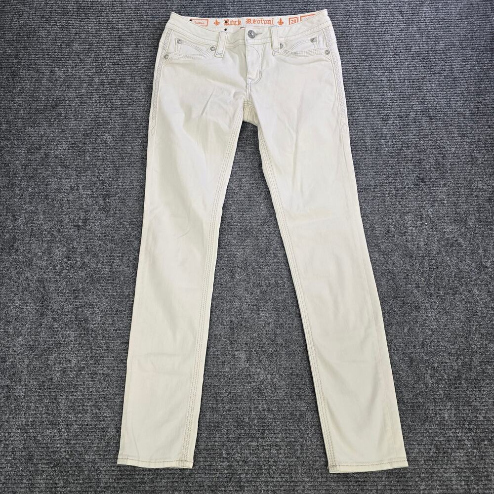 Rock Revival Lillian Skinny Jeans Womens 29x32 White Silver Fleur De Lis
